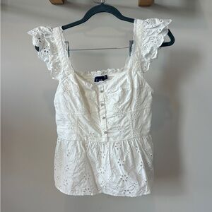 GAP White Eyelet Ruffle Sleeve Top